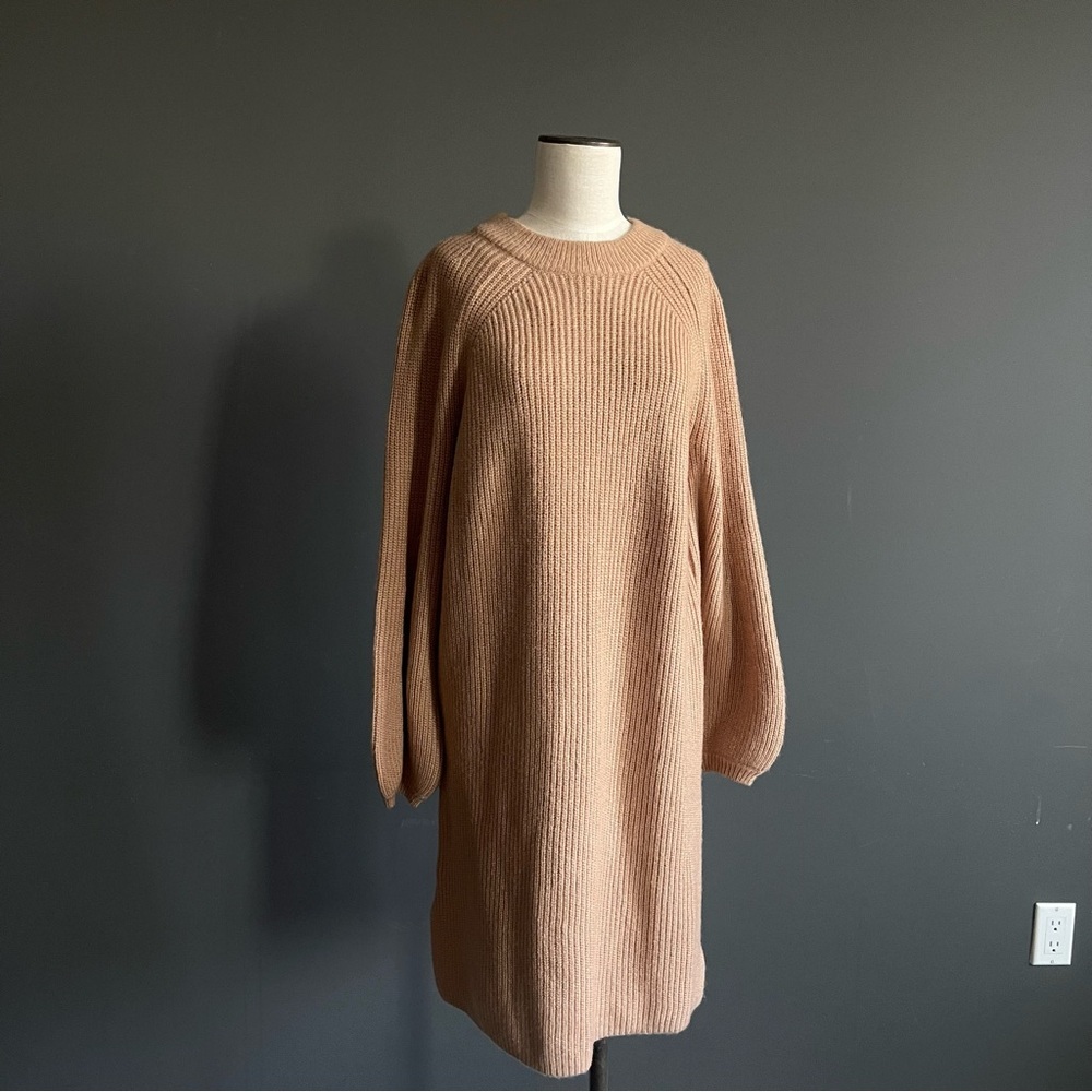 Ann Taylor Camel Ribbed Knit Sweater Dress | Minimalist Neutral Long Sleeve NWT